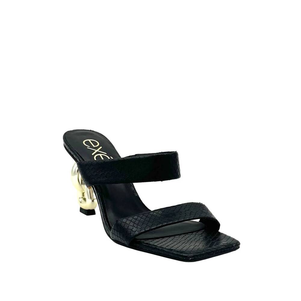 NEW EXE women's double-strap chain-link heel slide sandal in black